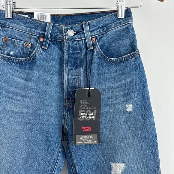 NWT Levi's 501 high rise straight leg distressed jeans