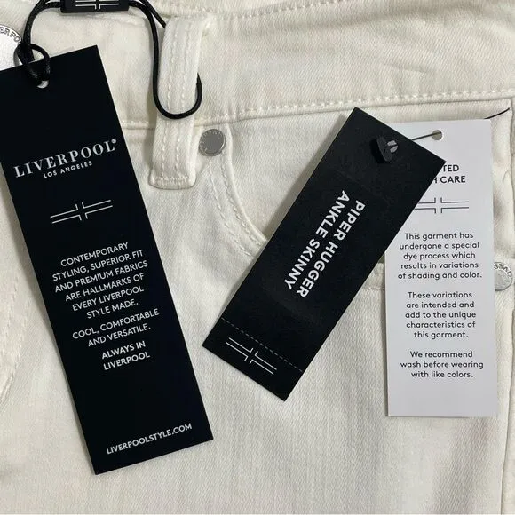 NWT Liverpool Ivory Cream Porcelain Hugger Piper Ankle Skinny Jeans Size 4 / 27