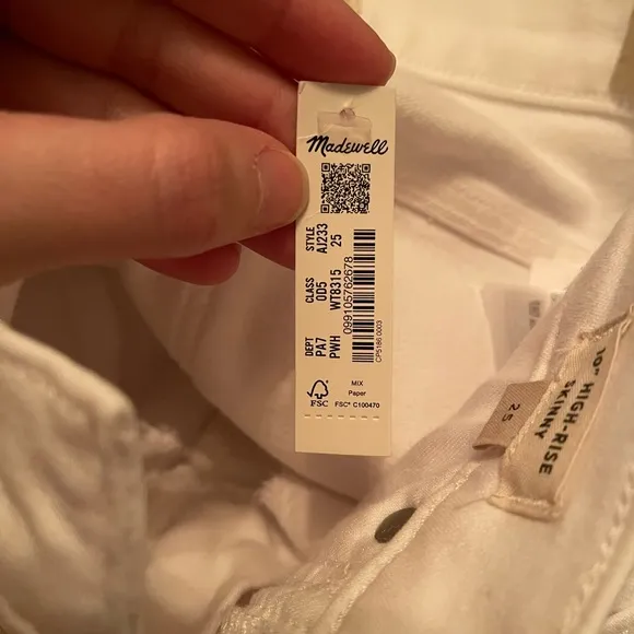 NWT Madewell 10&quot; High-Rise Skinny Jeans white size 25