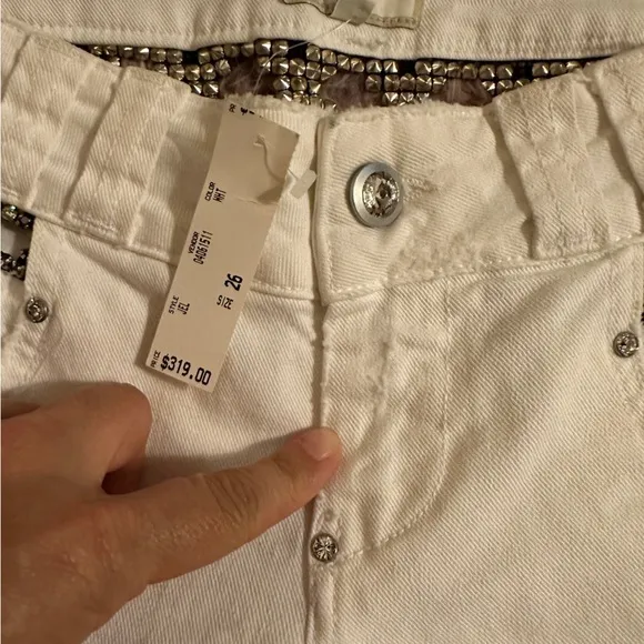 NWT Women’s MET Italian White Jeans Rhinestone Waist Size 26