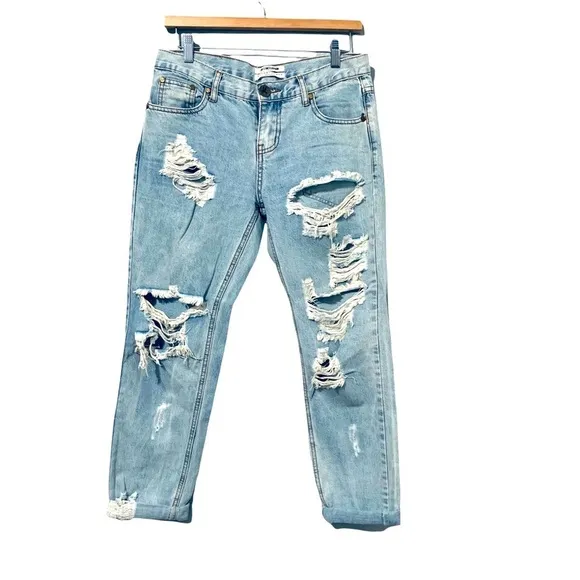 One by One Teaspoon Awesome Baggies Distressed Blue Jeans Size 26