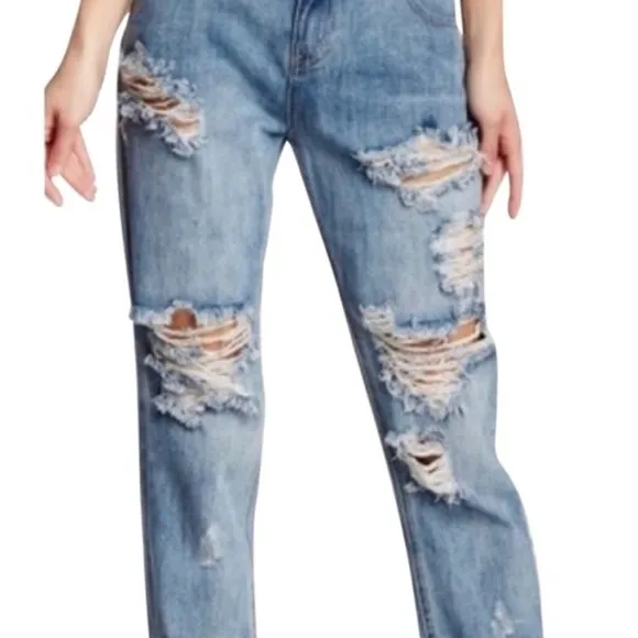 One by One Teaspoon Awesome Baggies Distressed Blue Jeans Size 26