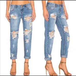 One by One Teaspoon Awesome Baggies Distressed Blue Jeans Size 26