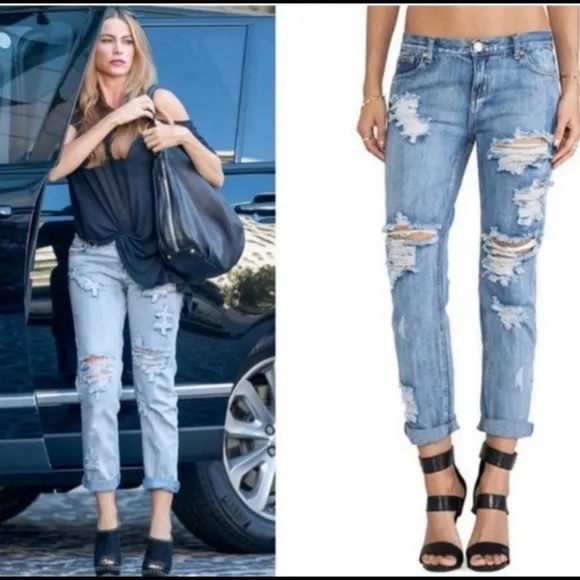 One by One Teaspoon Awesome Baggies Distressed Blue Jeans Size 26