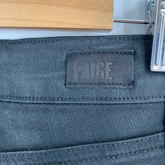 Paige Edgemont Coated Ultra Skinny Zipper Jeans in Black Silk Sz 25