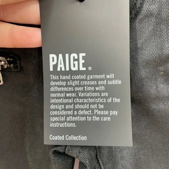 Paige Edgemont Coated Ultra Skinny Zipper Jeans in Black Silk Sz 25