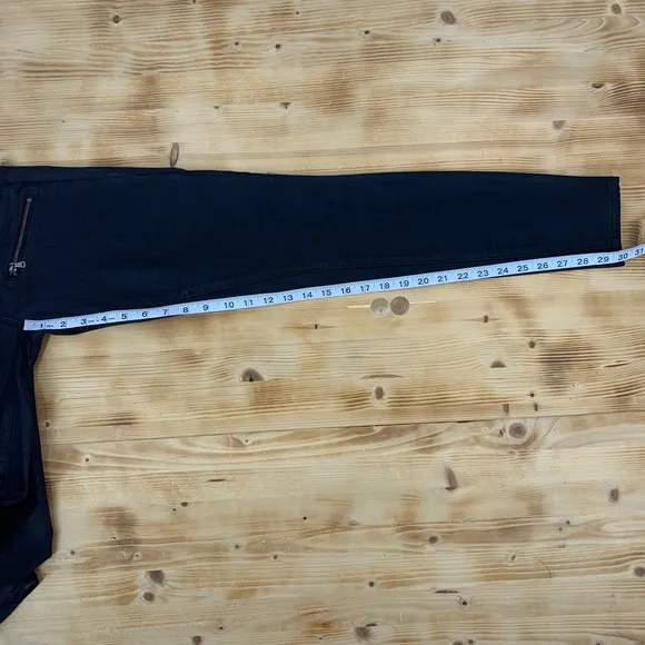 Paige Edgemont Coated Ultra Skinny Zipper Jeans in Black Silk Sz 25