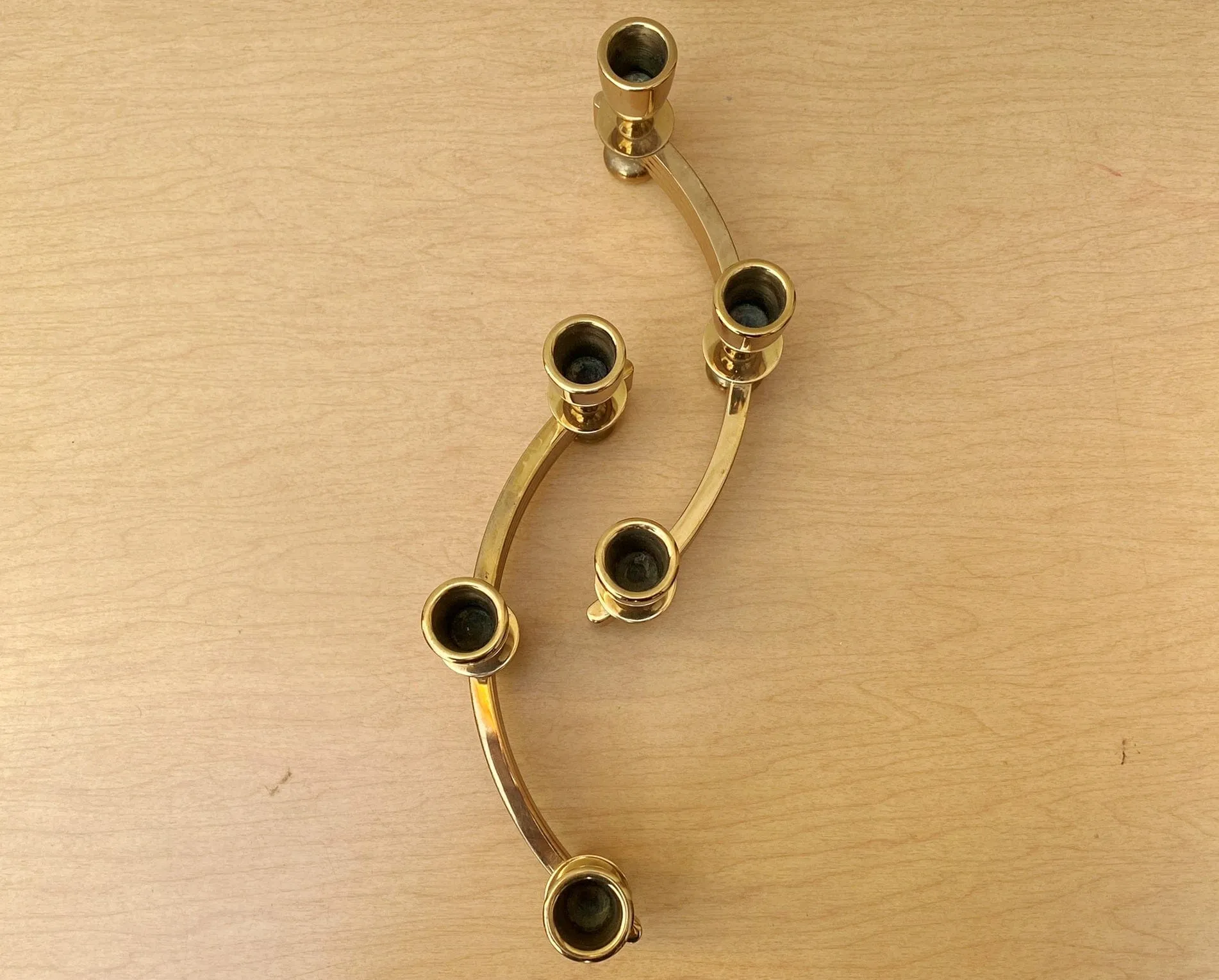 Pair Brass Deco Candlelabra Candle Stick Holders by Dirilyte #1