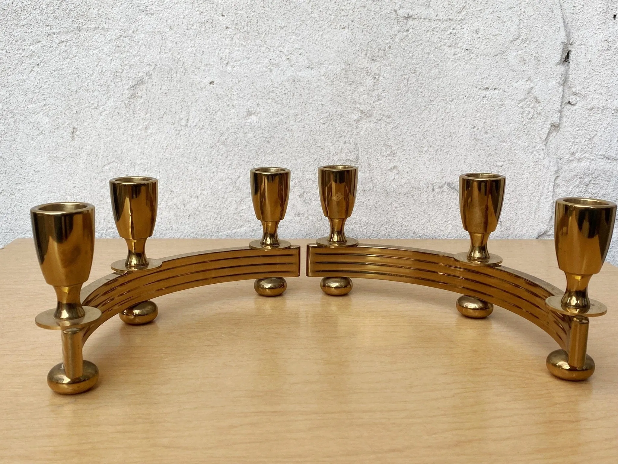 Pair Brass Deco Candlelabra Candle Stick Holders by Dirilyte #1