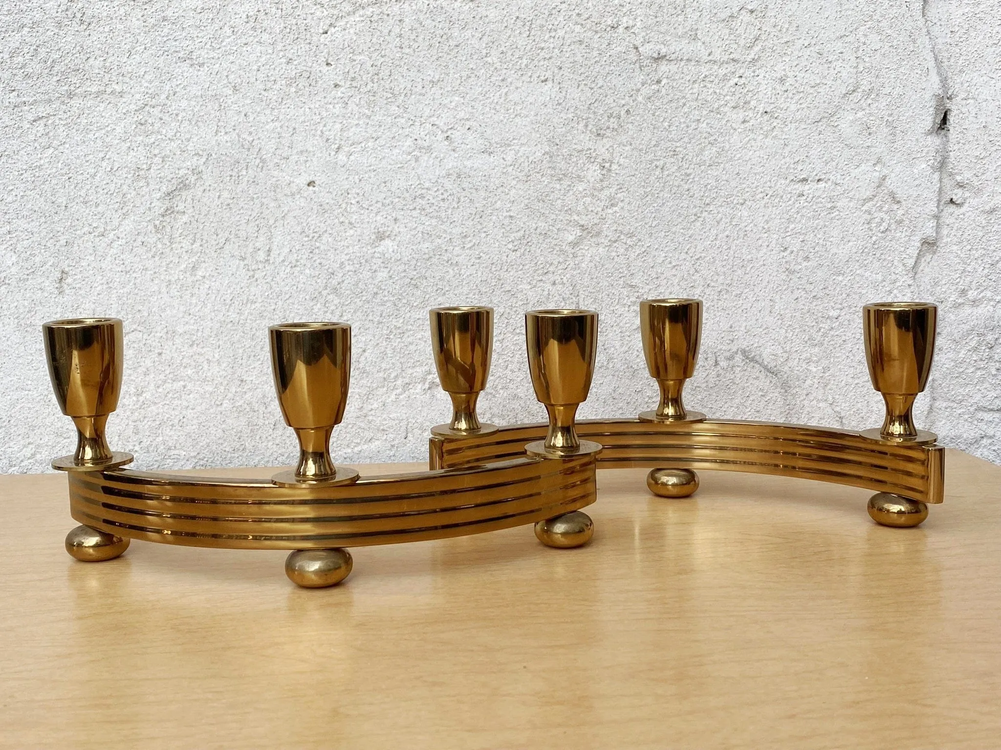 Pair Brass Deco Candlelabra Candle Stick Holders by Dirilyte #1