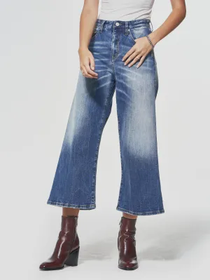 PATTI WIDE FLARED JEANS IN DISTRESSED BLUE - Woman