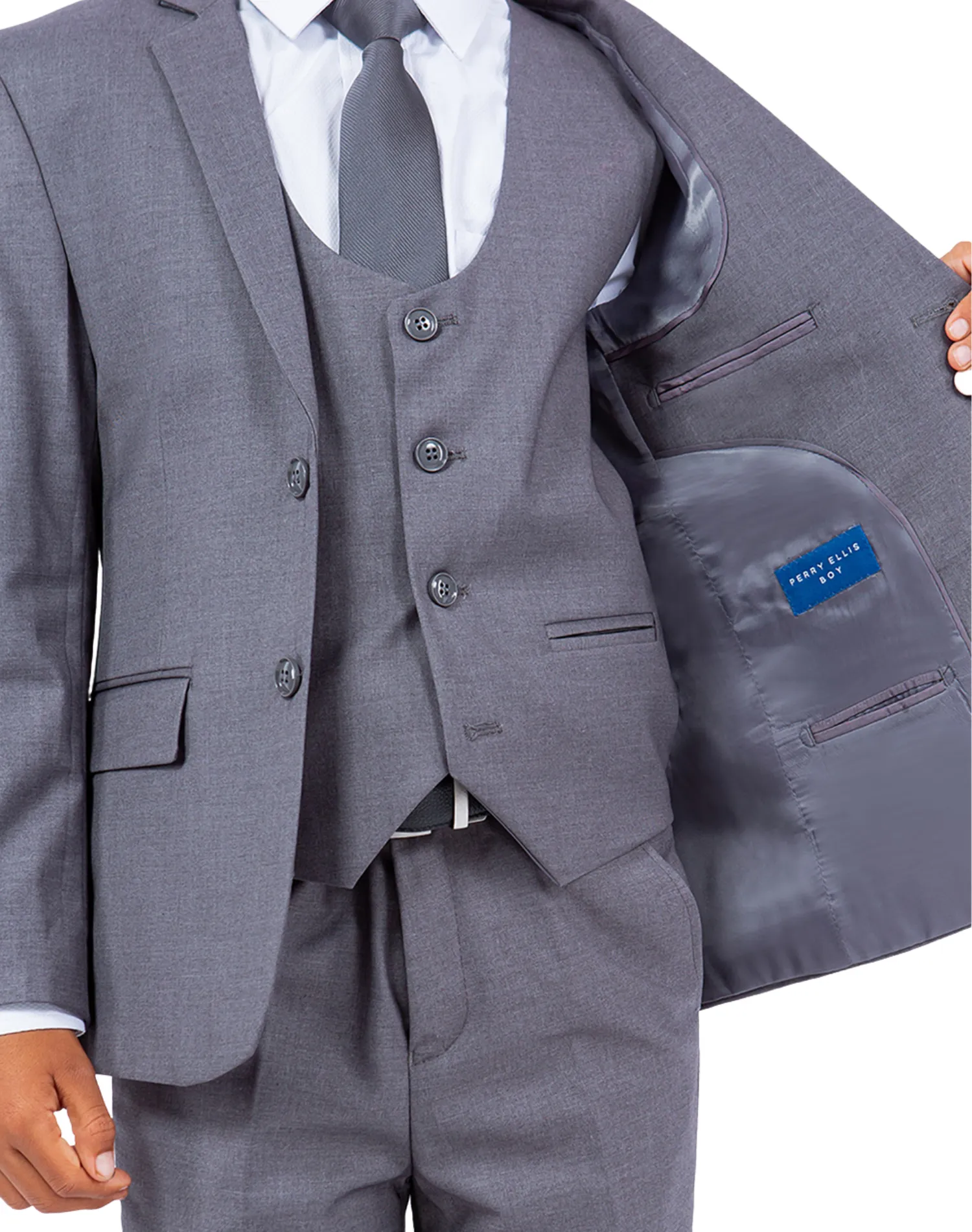 Perry Ellis Portfolio Solid 5 Piece Boy's Suit - Medium Gray