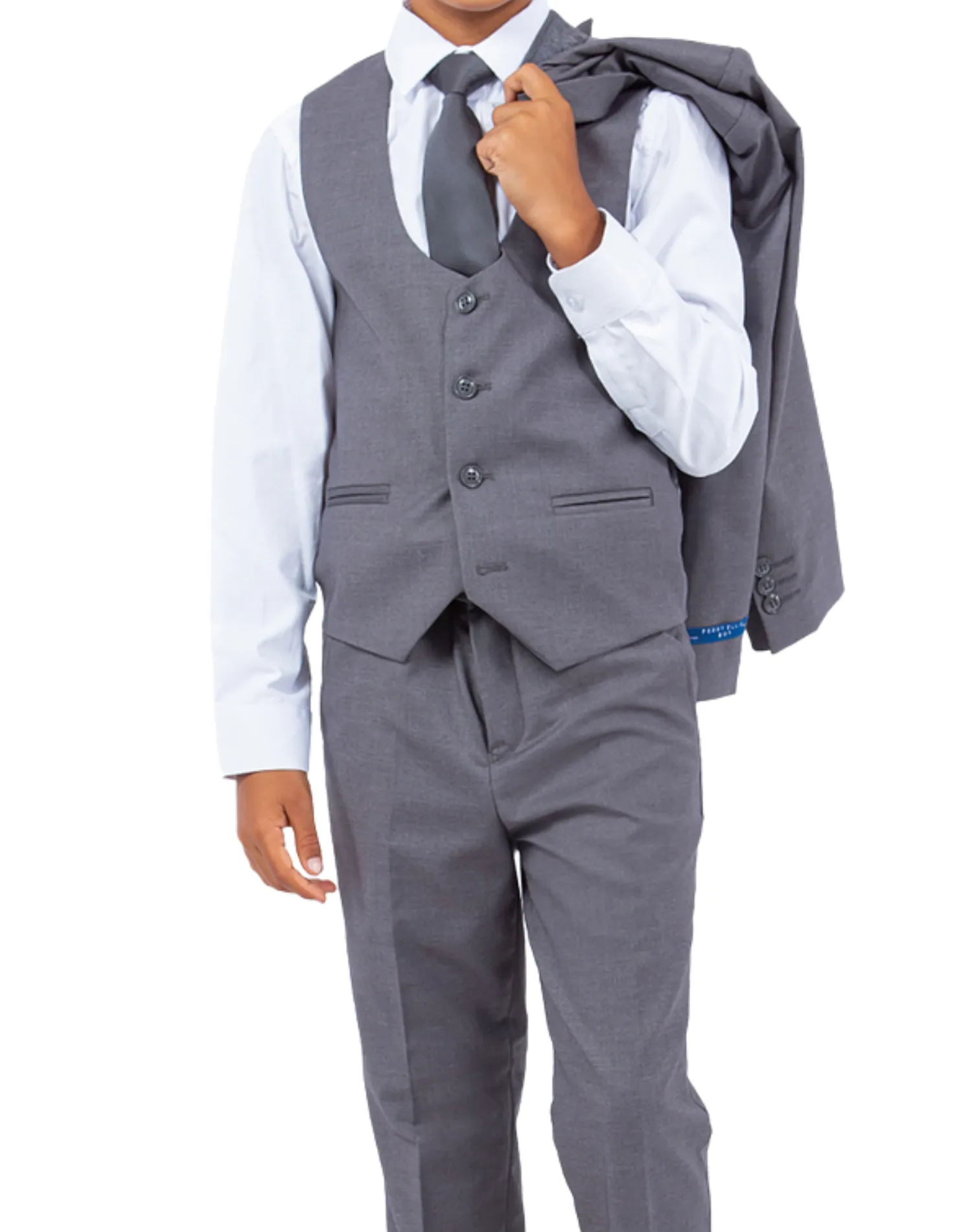 Perry Ellis Portfolio Solid 5 Piece Boy's Suit - Medium Gray