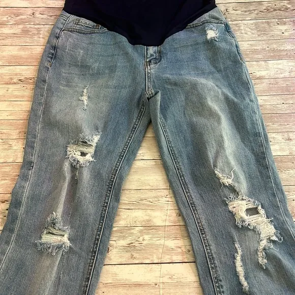 Pinkblush Light Wash Distressed Full Panel Skinny Maternity Jeans
