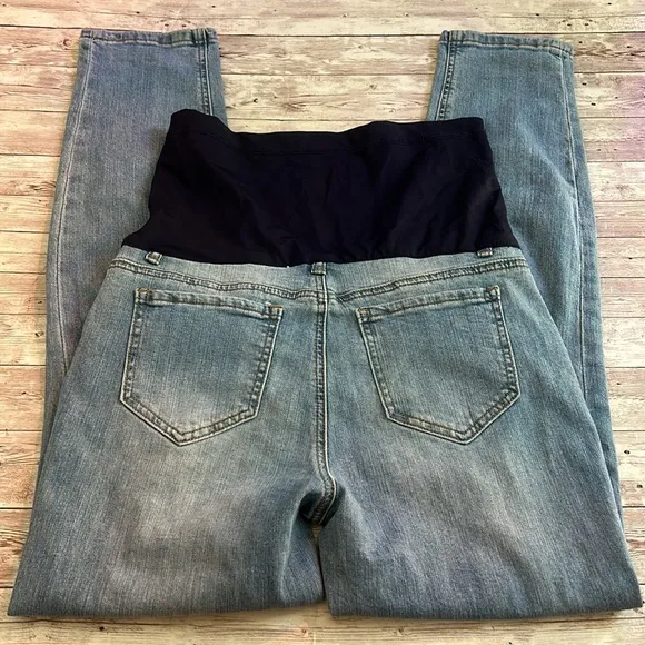 Pinkblush Light Wash Distressed Full Panel Skinny Maternity Jeans
