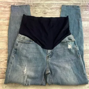 Pinkblush Light Wash Distressed Full Panel Skinny Maternity Jeans