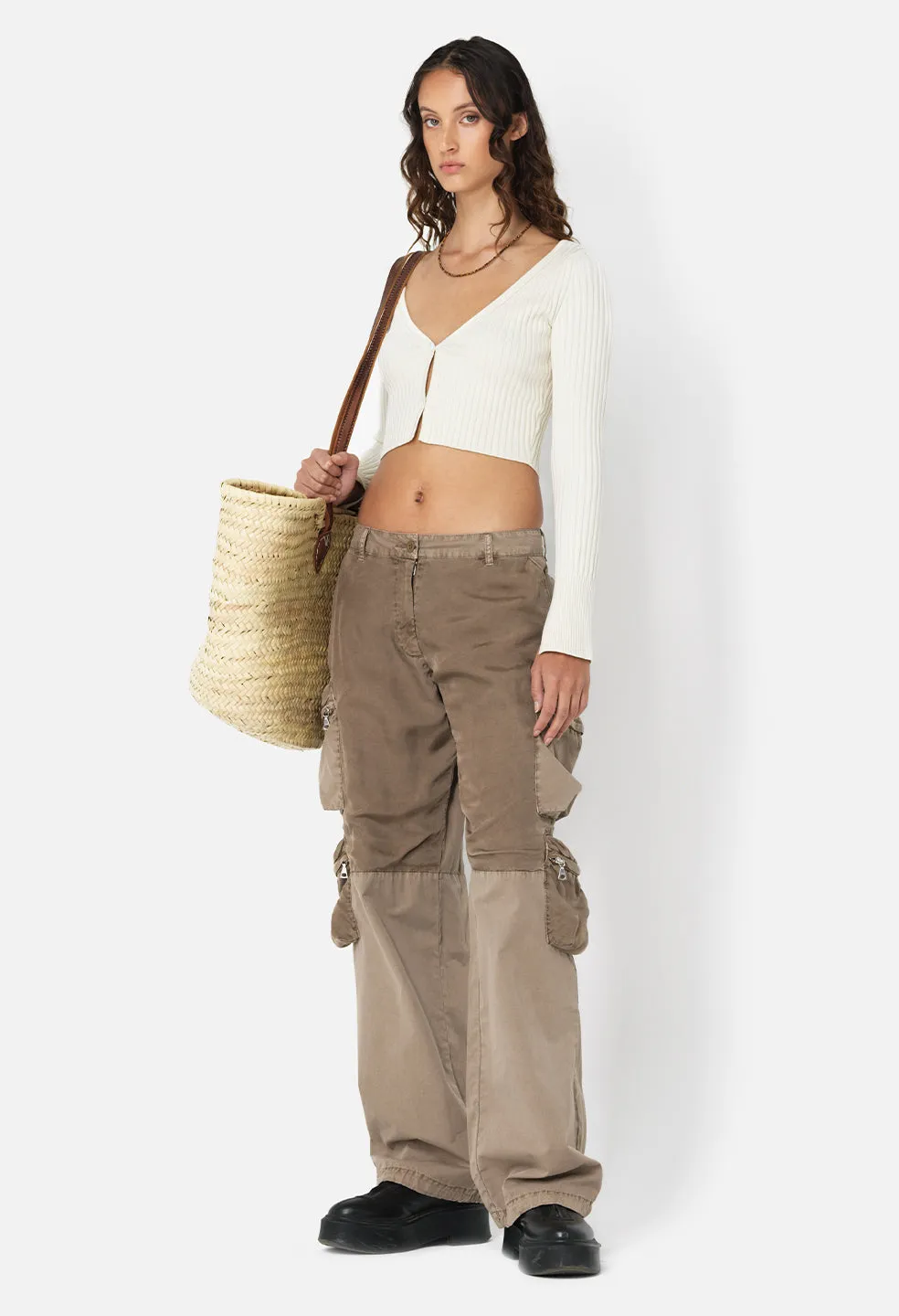 Piper Silk Rib Cropped Cardigan / Ivory