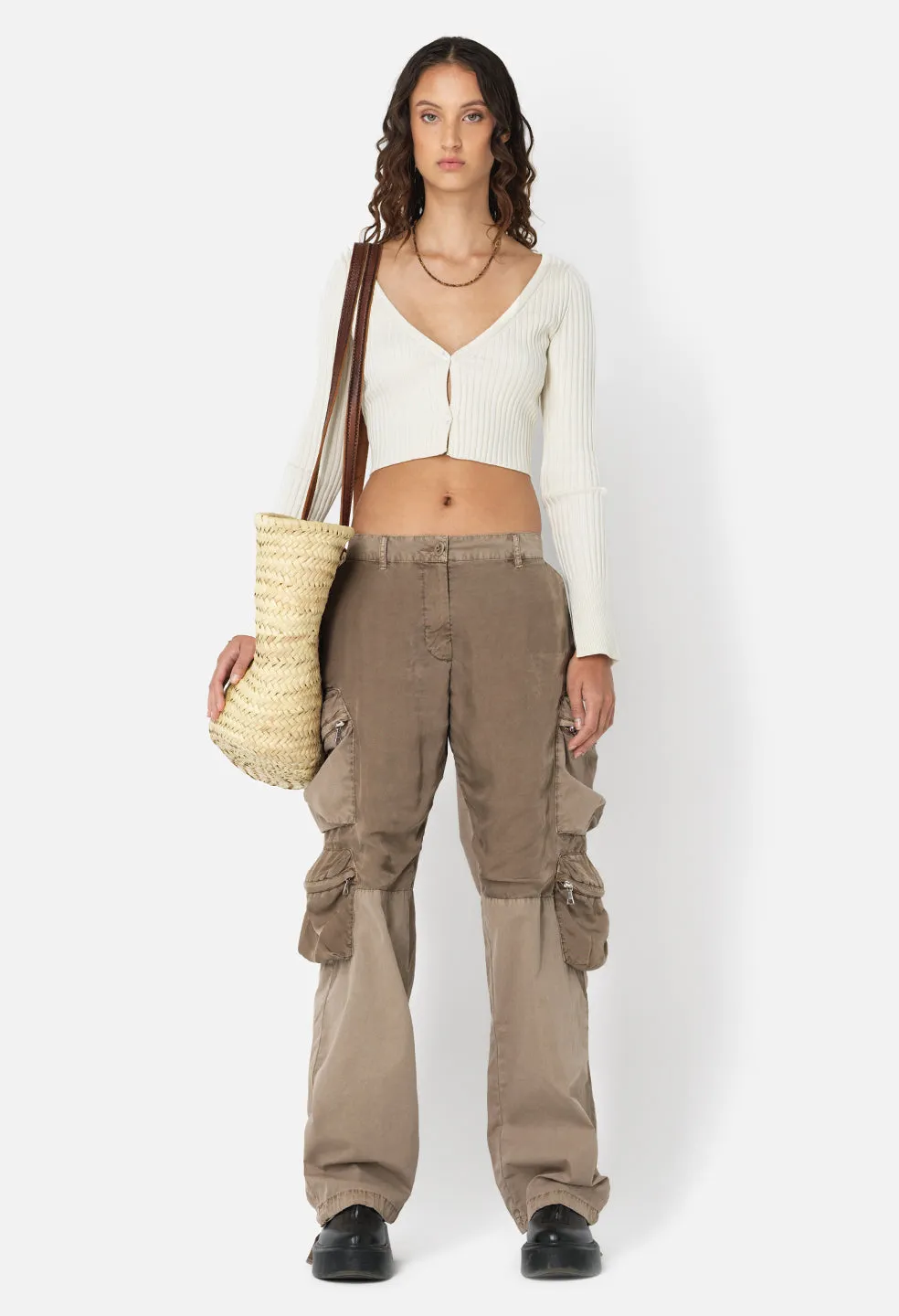 Piper Silk Rib Cropped Cardigan / Ivory