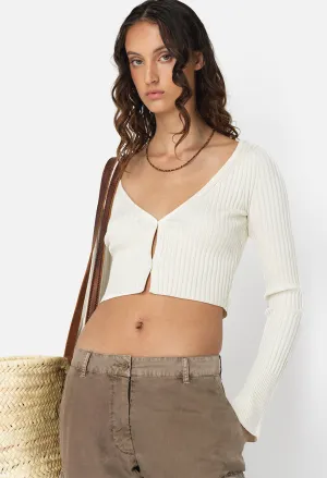 Piper Silk Rib Cropped Cardigan / Ivory
