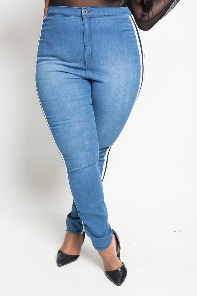 Plus Size Cool Stripe Skinny Jeans