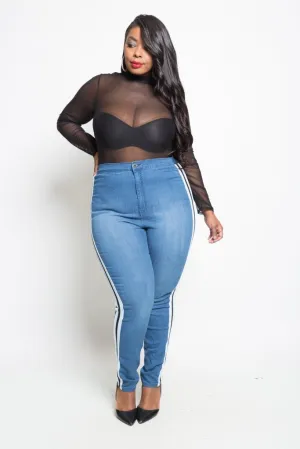 Plus Size Cool Stripe Skinny Jeans