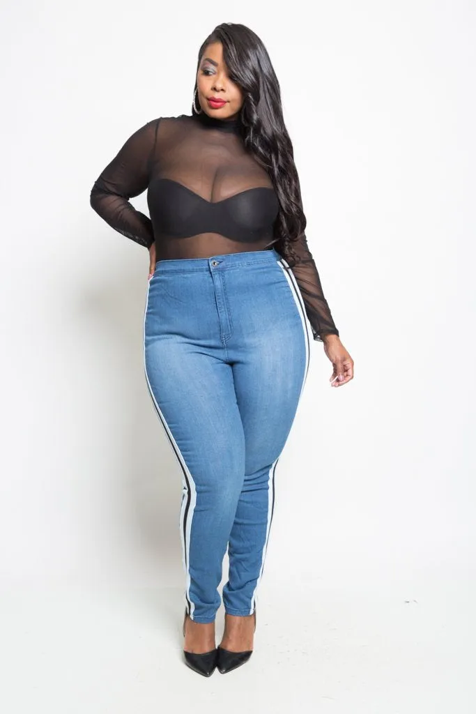 Plus Size Cool Stripe Skinny Jeans
