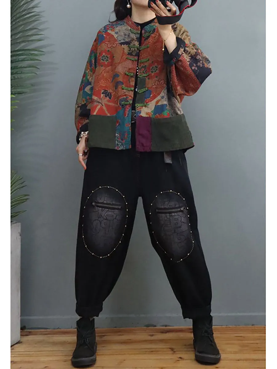 Plus Size Cotton Linen Vintage Breasted Pocket Stitching Coat