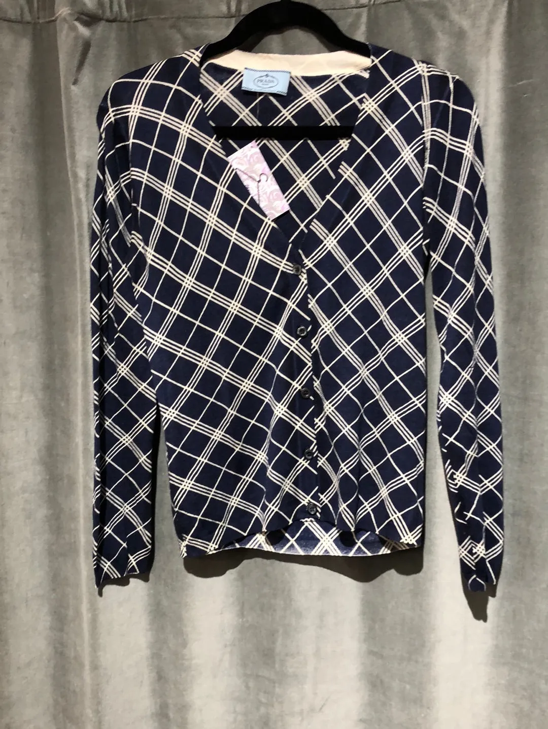 Prada Cotton/silk Navy and white button cardigain sweater