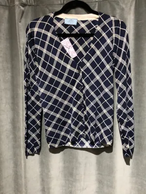 Prada Cotton/silk Navy and white button cardigain sweater