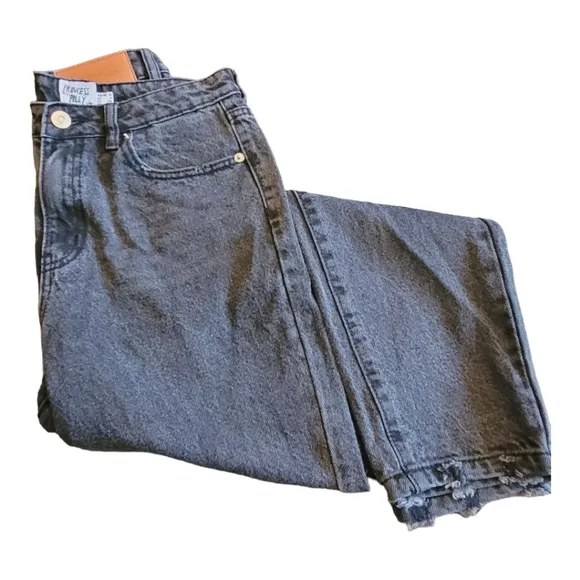 Princess Polly Zaiden Straight Leg Jeans Faded Black Wash Denim Distressed 4