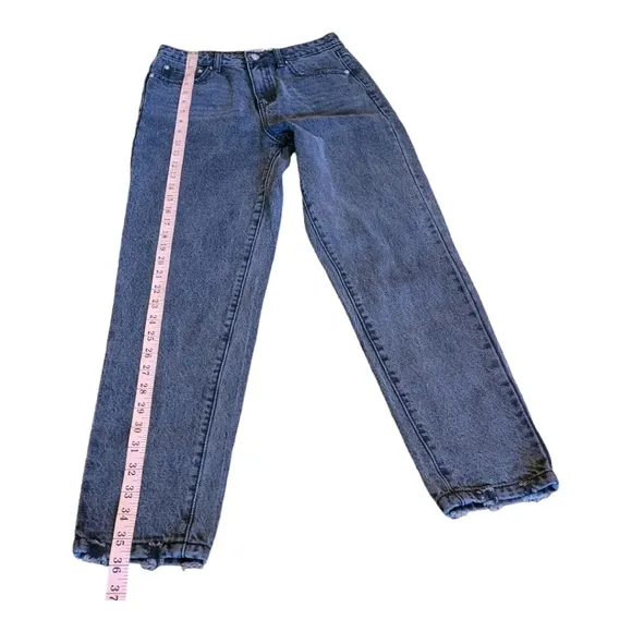 Princess Polly Zaiden Straight Leg Jeans Faded Black Wash Denim Distressed 4