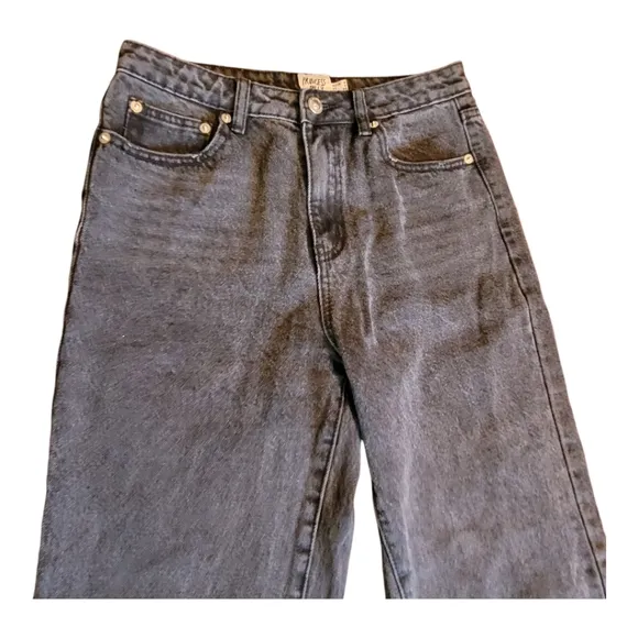 Princess Polly Zaiden Straight Leg Jeans Faded Black Wash Denim Distressed 4