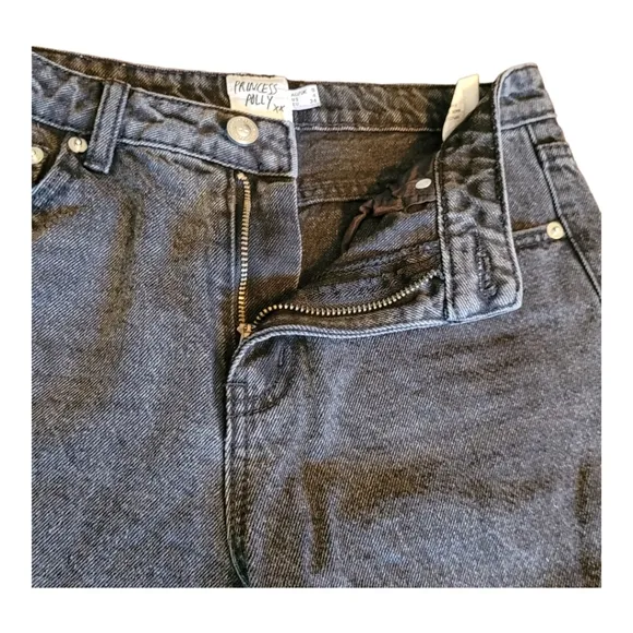Princess Polly Zaiden Straight Leg Jeans Faded Black Wash Denim Distressed 4