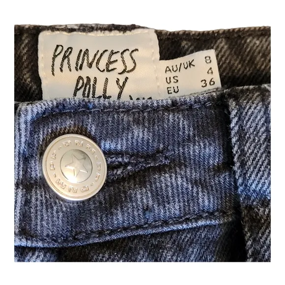 Princess Polly Zaiden Straight Leg Jeans Faded Black Wash Denim Distressed 4