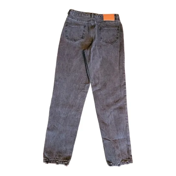 Princess Polly Zaiden Straight Leg Jeans Faded Black Wash Denim Distressed 4
