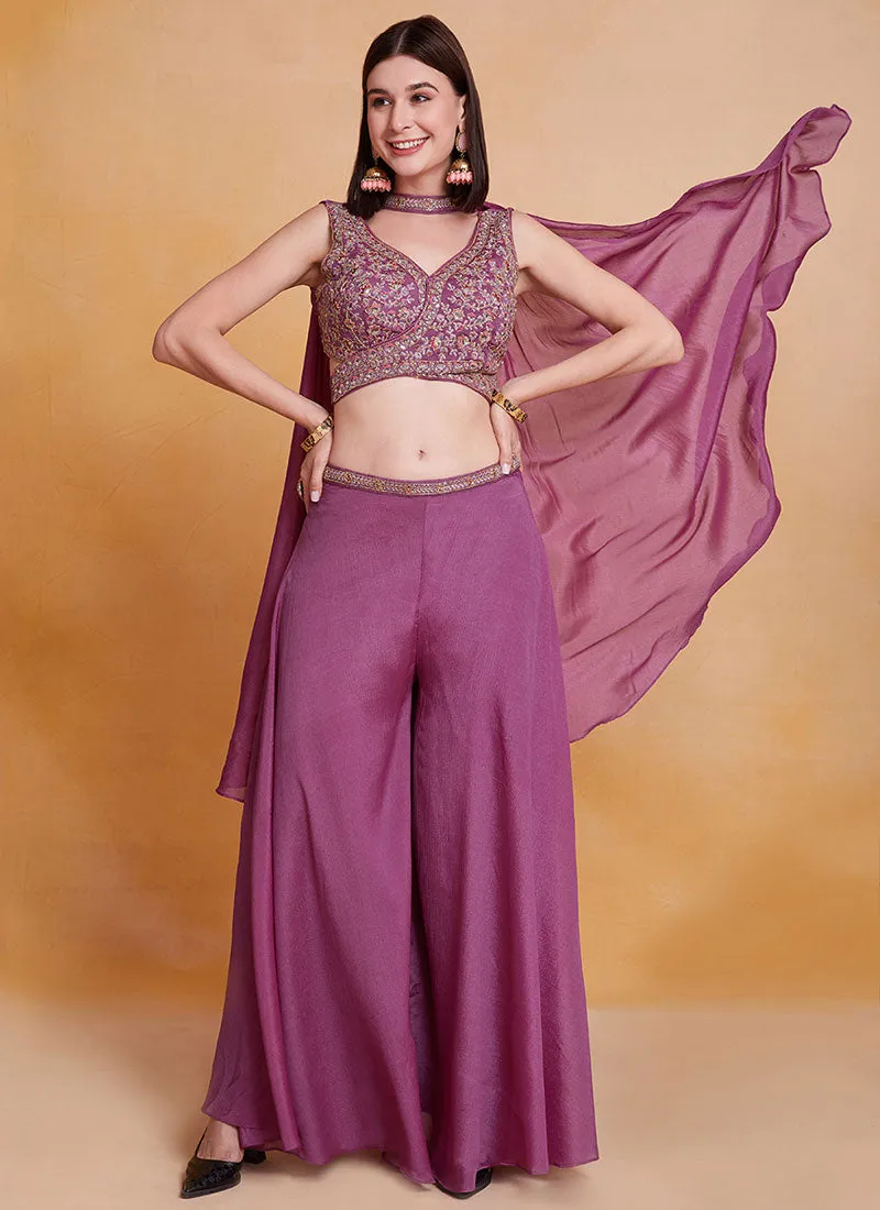 Purple Multi Handwork Embroidery Designer Co-Ord Palazzo Set