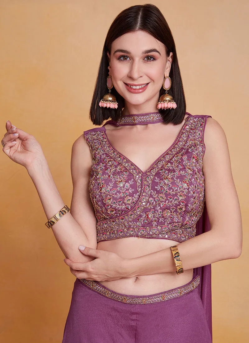 Purple Multi Handwork Embroidery Designer Co-Ord Palazzo Set