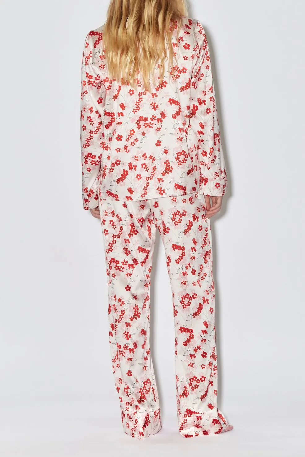 Pyjama Louis Blouse - Medium Flower - Red & Pink on White
