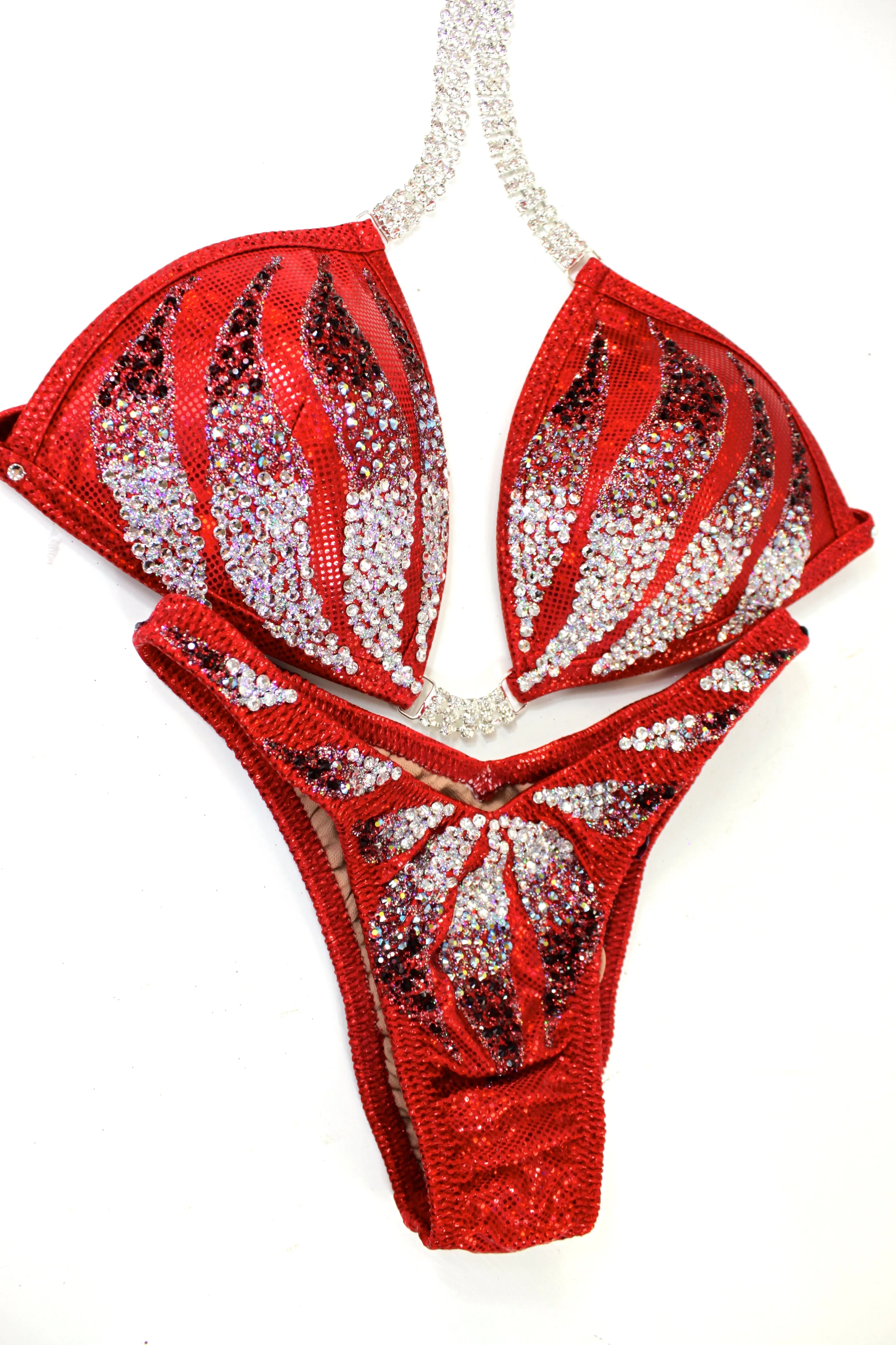 Red Gradient Leaves Figure Competition Suit