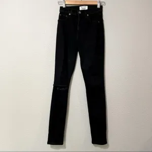 Reformation Black High Rise Skinny Jeans Distressed Womens 23 Denim Casual Fall