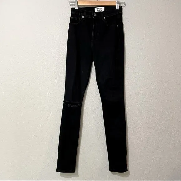 Reformation Black High Rise Skinny Jeans Distressed Womens 23 Denim Casual Fall