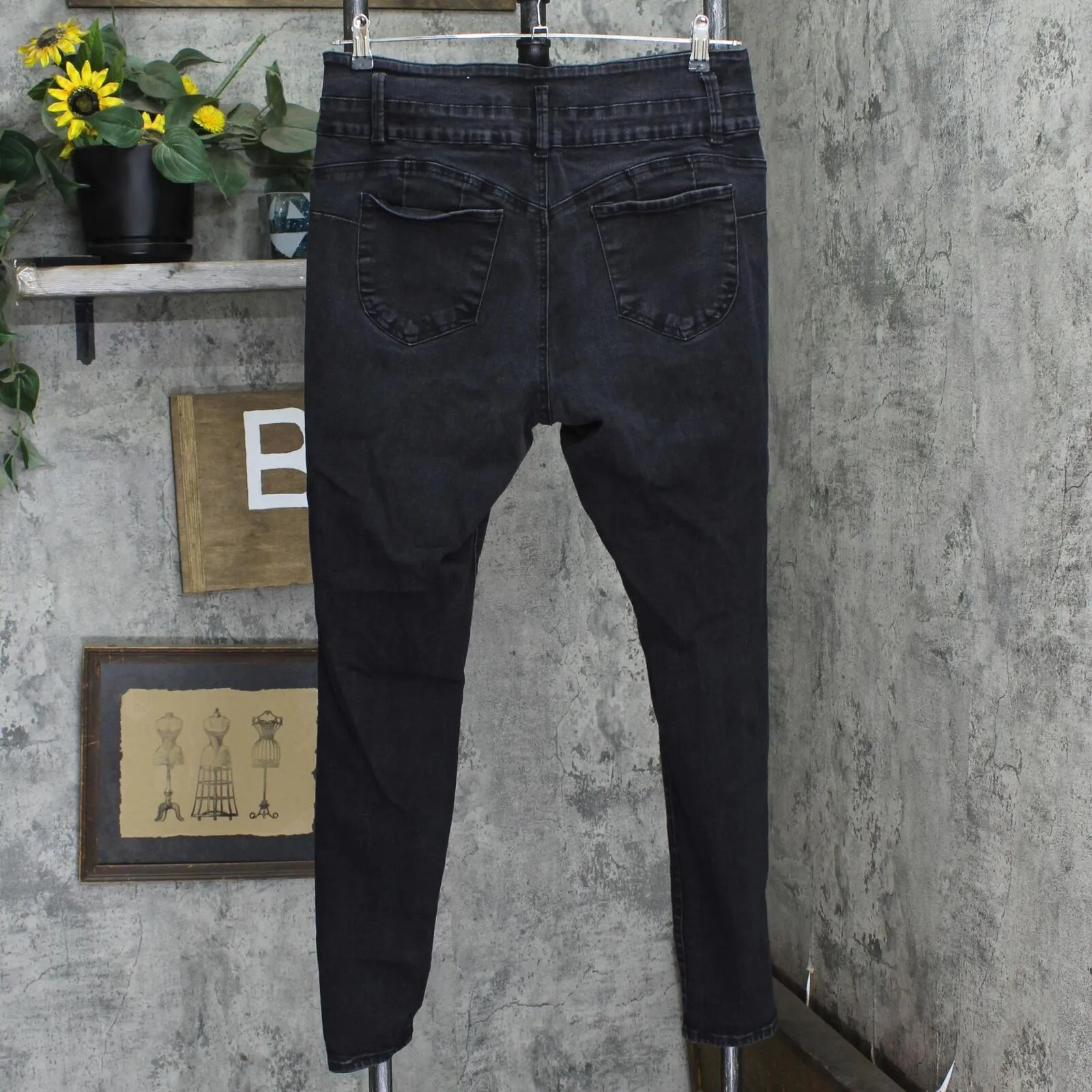 Refuge Ibiza Womens Denim Skinny Distressed Stretch Jeans Black 15