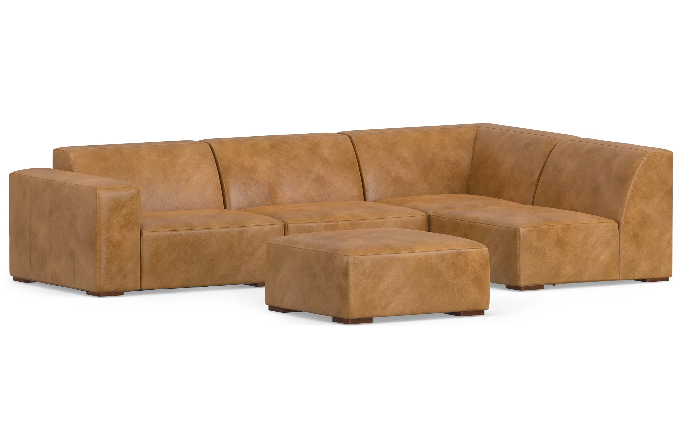 Rex Right Sectional and Ottoman in Genuine Leather