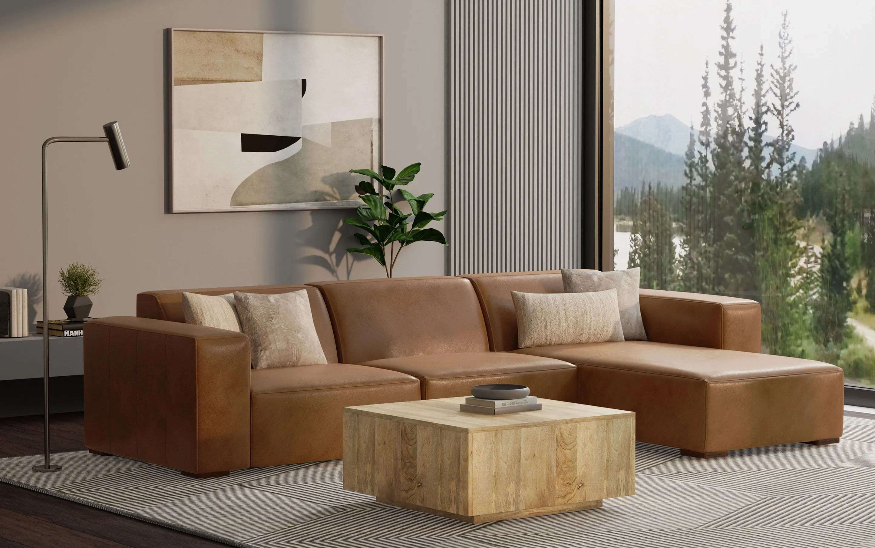 Rex Right Sectional and Ottoman in Genuine Leather