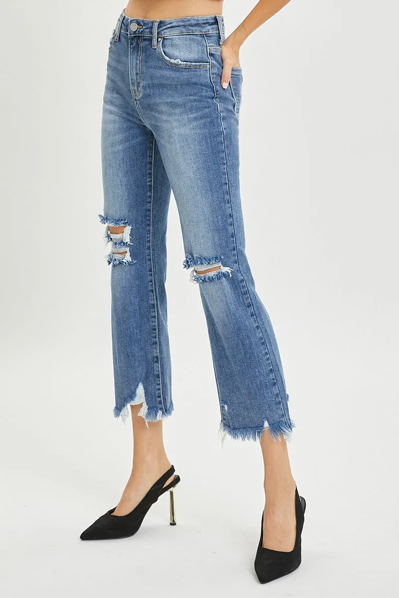 RISEN Distressed Straight Crop Jean