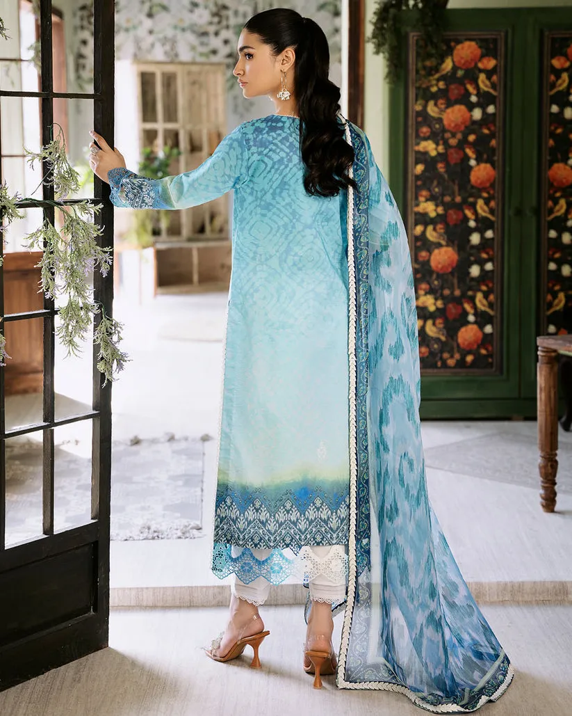 ROHEENAZ FLORA PRINTED LAWN | AZURE