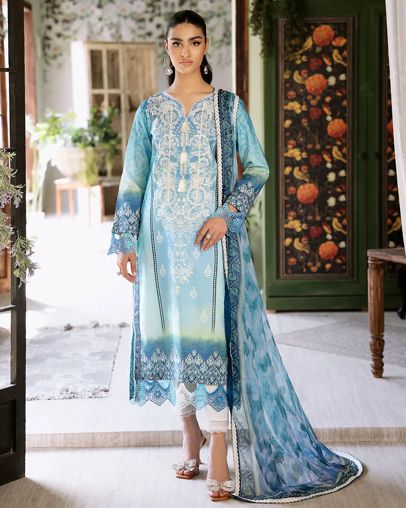 ROHEENAZ FLORA PRINTED LAWN | AZURE