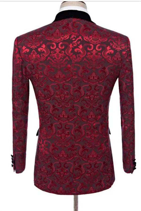 Ruby Flower Slim Fit Pattern Prom Suits Designer Three Pieces Jacquard Men Suits