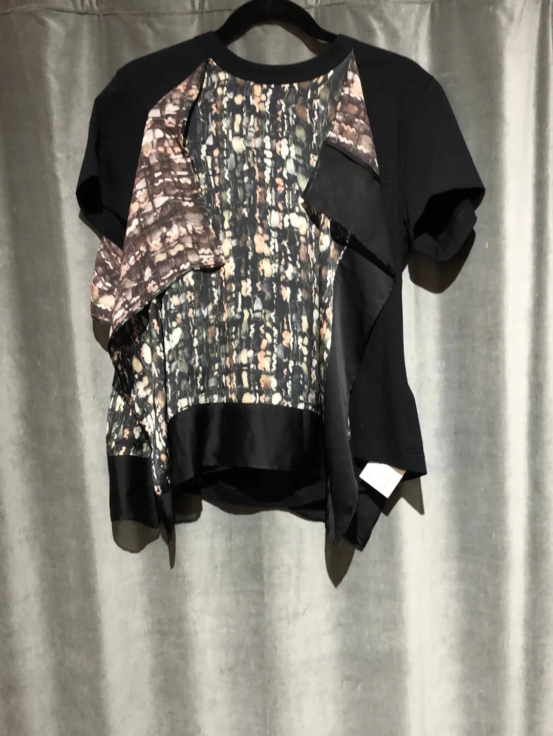 SACAI Black Short Sleeve Cotton Pocket T with Silk Front