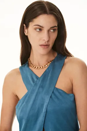 Satin Cross Front Halter Top